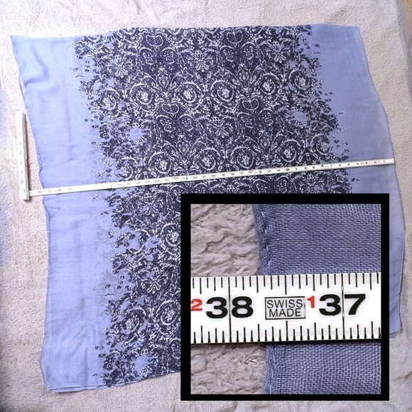 Large Blue Print Scarf Large Blue Print Shawl Blue Scarf Blue Shawl FLAW - Picture 6 of 9